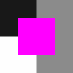 Pixels of landcover_ambiguous_zero_small, a 16x16 raster, with NoData in magenta