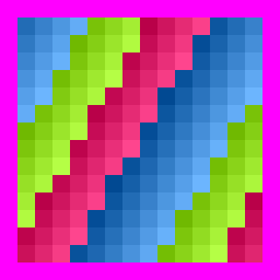 Pixels of multispectral_s2_like_small, a 16x16 raster, with NoData in magenta