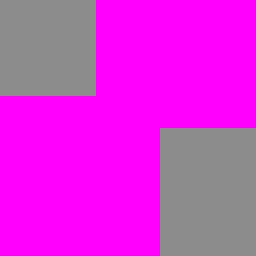 Pixels of rotated_two_islands, a 8x8 raster, with NoData in magenta