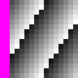 Pixels of sar_dualpol_small, a 16x16 raster, with NoData in magenta