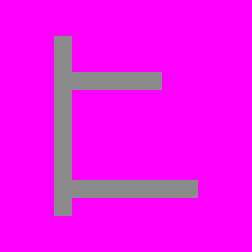 Pixels of thin_corridor_shape, a 14x14 raster, with NoData in magenta
