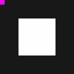 Pixels of water_mask_small, a 16x16 raster, with NoData in magenta
